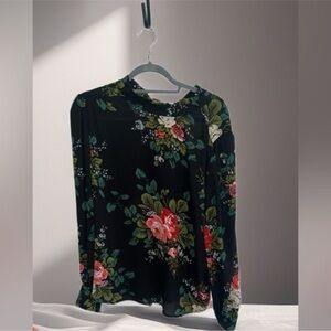 LOFT Black Floral Blouse